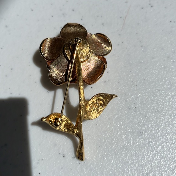 VTG Camrose and Cross JBK Collection Rose Gold Tone W Crystal Rose Flower Brooch - Picture 5 of 5